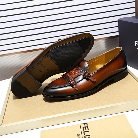Men\'s Double Monk Strap Loafers Genuine Leather main image 3